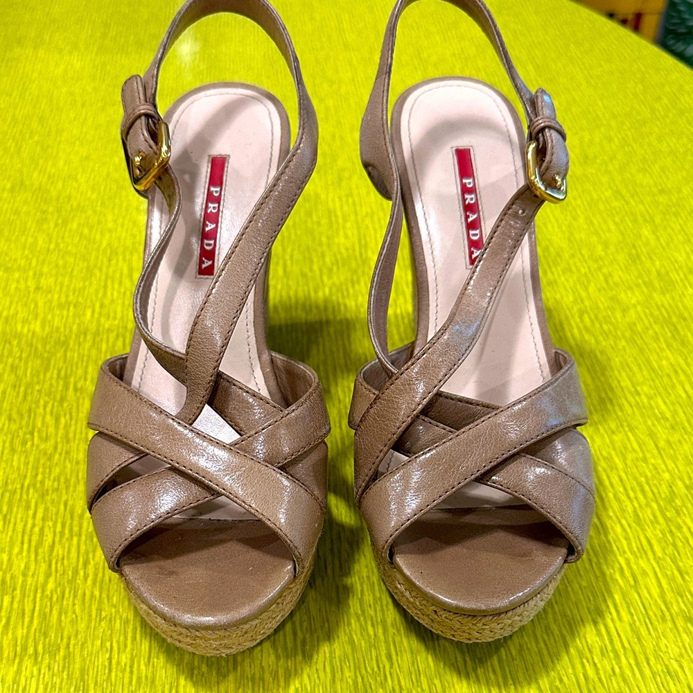 Prada Sandals Platform Wedge Size 7 US Size 37 EU Taupe